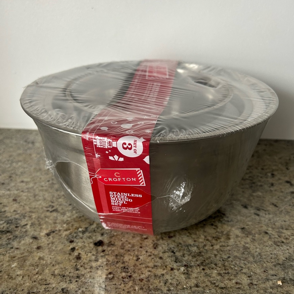 Crofton Stainless Steel Nesting Mixing Baking Bowls Set of 3, 5qt, 3qt And 1.5qt